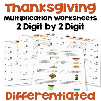 Preview of Thanksgiving 2 digit by 2 digit Multiplication Worksheets - Differentiated
