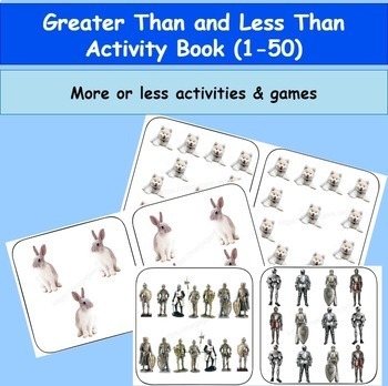 Preview of End of Year- Greater Than & Less Than Math Games & Easel (Numbers 1-50)