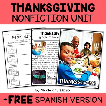 Preview of Thanksgiving Activities Nonfiction Unit + FREE Spanish
