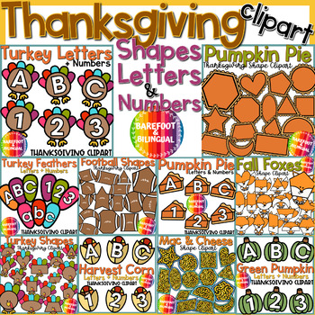 Preview of Thanksgiving 2D Shape & Letter Clipart Bundle | Shapes, Letters & Numbers