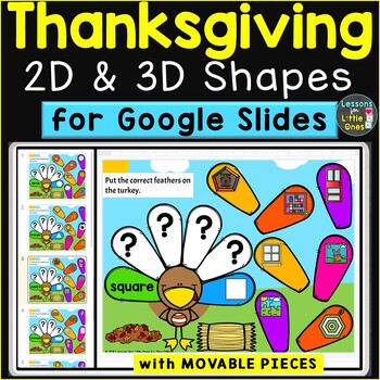 Preview of Thanksgiving Math 2D Shapes & 3D Shapes Digital Google Slides