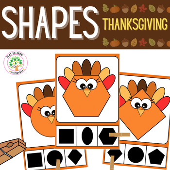 Preview of Thanksgiving 2D Shapes Matching Activity | Geometry Task Cards PreK&Kindergarten