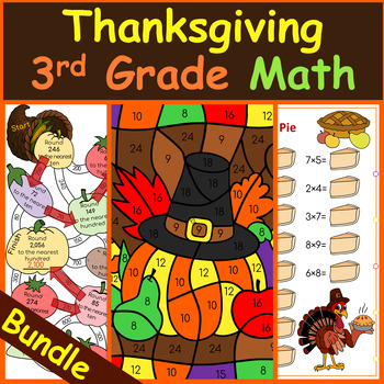 Preview of Thanksgiving 3rd Grade Math | Bundle