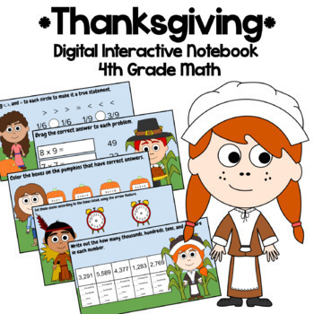 Preview of Thanksgiving 4th Grade Google Slides | Math Skills Review