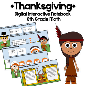 Preview of Thanksgiving 6th Grade Google Slides | Math Skills Review