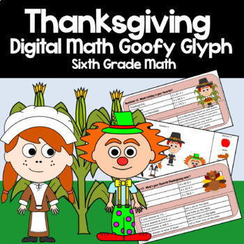 Preview of Thanksgiving 6th Grade Math Goofy Glyph Google Slides | Math Enrichment