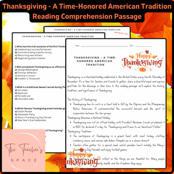 Preview of Thanksgiving - A Time-Honored American Tradition Reading Comprehension Passage