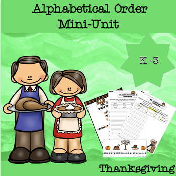 Preview of Thanksgiving ABC Order (Alphabetical) Worksheets, Posters and Visuals Mini Unit