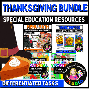 Preview of Thanksgiving ACTIVITIES BUNDLE Special Education Differentiated LIFE SKILLS Task