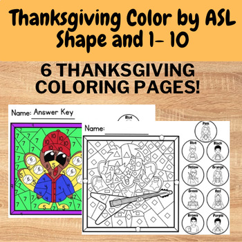 Preview of Thanksgiving ASL Color by Code - ASL Shapes and 1 - 10