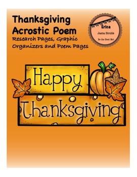 Preview of Thanksgiving Acrostic Poem - Research Pages, Graphic Organizers, & Poem Pages