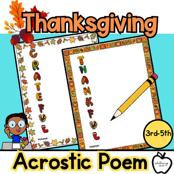 Preview of Thanksgiving Acrostic Poem Writing 3rd-5th Grade including Autumn Word Lists