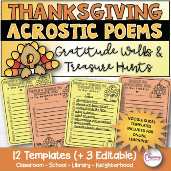 Preview of Thanksgiving Acrostic Poems | Gratitude Walks & Treasure Hunts | Google Slides