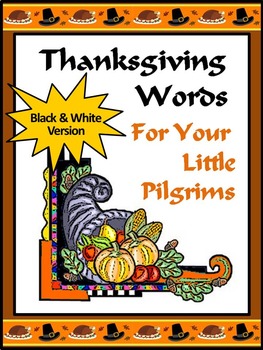 Preview of Thanksgiving Word Wall Activities: Thanksgiving Words Flash Card Set - BW