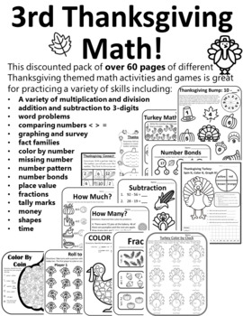 3rd Thanksgiving Activities 3nd Grade Math Language Thanksgiving Third Grade