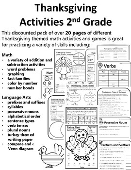 Preview of Thanksgiving Activities 2nd Grade Thanksgiving Math & Language Thanksgiving 2nd