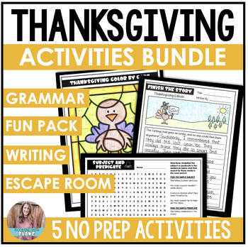 Preview of Thanksgiving Activities BUNDLE - 3rd, 4th, 5th Grade - Writing, Grammar, Escape