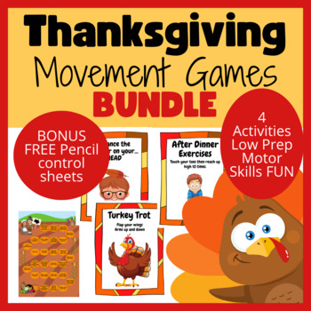 Preview of Thanksgiving Activities Bundle - Gross motor skills, PE, and movement break game