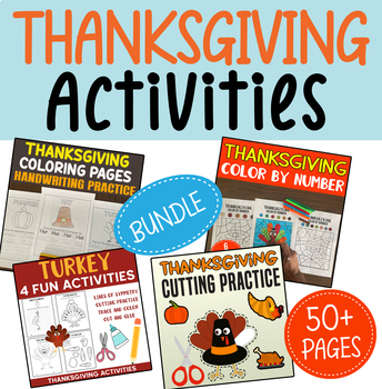 Preview of Thanksgiving Activities Bundle : Handwriting / Coloring Pages / Bulletin Board