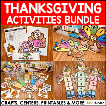 Preview of Thanksgiving Activities Bundle Kindergarten, Crafts, Disguise a Turkey & MORE