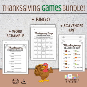 Thanksgiving Activities Bundle | Printable Thanksgiving Games | 3 Party ...
