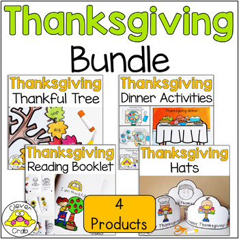 Preview of Thanksgiving Activities Bundle | Thanksgiving Tree Hats Dinner Reading Booklets 