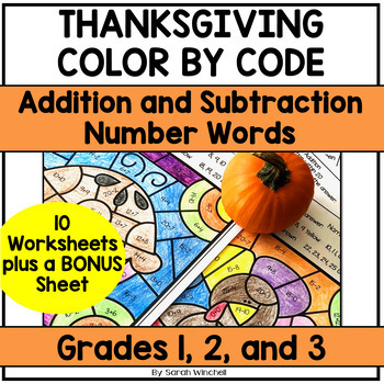 Preview of Thanksgiving Coloring Pages Math Addition and Subtraction Worksheets 2nd Grade