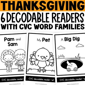 Preview of Thanksgiving Activities Decodable Readers Kindergarten CVC Science of Reading