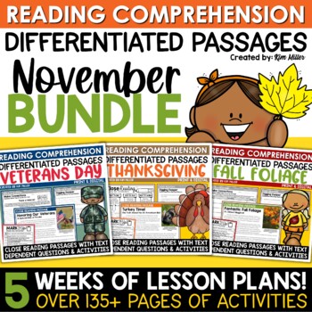 Preview of Thanksgiving Activities Differentiated Reading Comprehension Passages BUNDLE