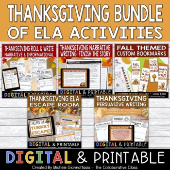 Preview of Thanksgiving Activities ELA Growing Bundle | Print & Digital