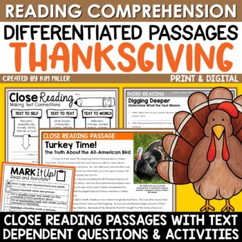 Preview of Thanksgiving Activities Fall Differentiated Close Reading Comprehension Passages