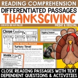 Thanksgiving Activities Fall Differentiated Close Reading 