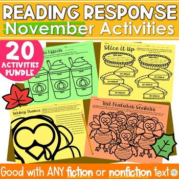 Preview of Thanksgiving Activities Fiction & Nonfiction Reading Response Sheets Bundle