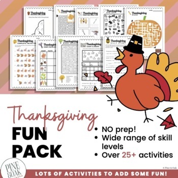 Preview of Thanksgiving Activities Fun Pack - Reading Writing Math Review - 27 Printables!