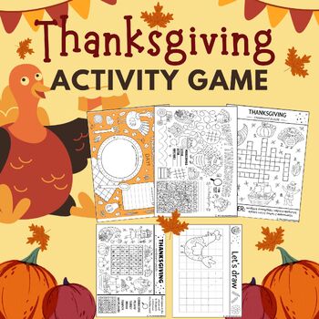 Preview of Thanksgiving Activities Game Crossword Maze Word Search Drawing Turkeys&Pumpkin