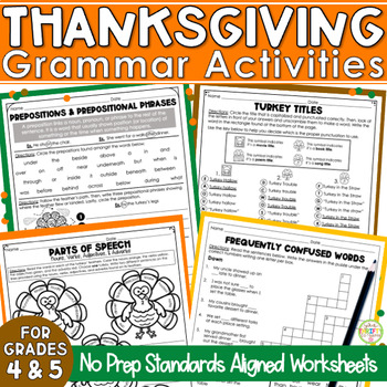 Preview of Thanksgiving Activities Grammar Practice Worksheets | November