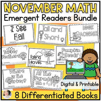 Preview of November Math and Literacy Thanksgiving Activities for Kindergarten