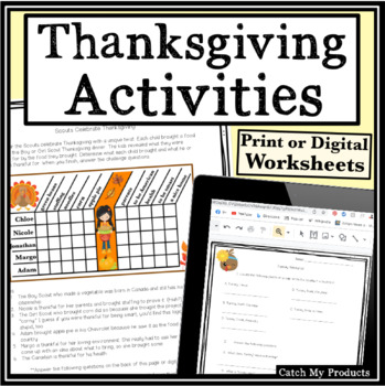 Preview of Thanksgiving Activities, Logic Puzzles, Research, Writing in Print or Digital