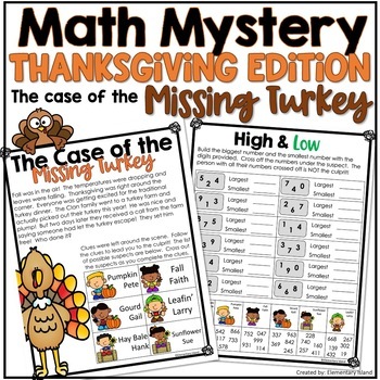 Preview of Thanksgiving Activities | Thanksgiving Math Worksheets | Who Done It Mysteries