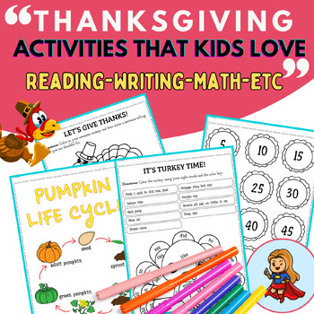 Preview of Thanksgiving Activities Math, Reading, Writing & Science for kids