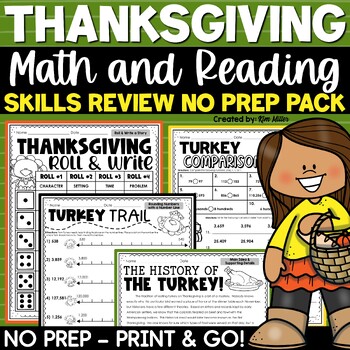 Preview of Thanksgiving Activities Math Reading Writing Worksheets November Fall No Prep