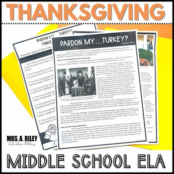 Preview of Thanksgiving Activities - Middle School English Nonfiction, Grammar, Wordsearch