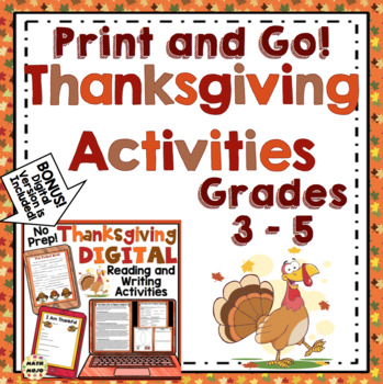 Preview of Thanksgiving Activities No Prep Thanksgiving Reading & Writing (Print & Digital)