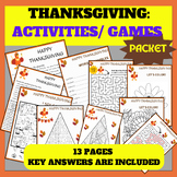 Thanksgiving Activities Packet Emergency Sub Plans Middle 