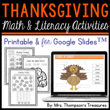 Preview of Thanksgiving Activities Printable and for Google Slides™ Distance Learning