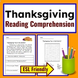 Thanksgiving Activities: Reading Comprehension Thanksgivin