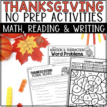 Preview of Thanksgiving Activities Reading Math Writing No Prep Worksheets for Fall