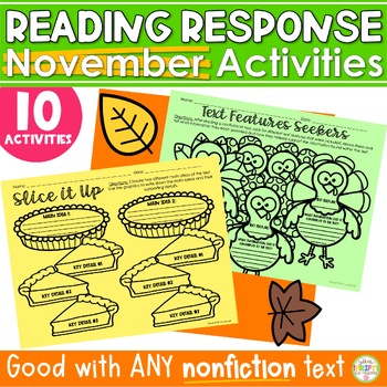 Preview of Thanksgiving Activities Reading Response Sheets for NONFICTION | Book Club