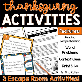 Preview of Thanksgiving Activities - Thanksgiving Escape Room - Reading Comprehension