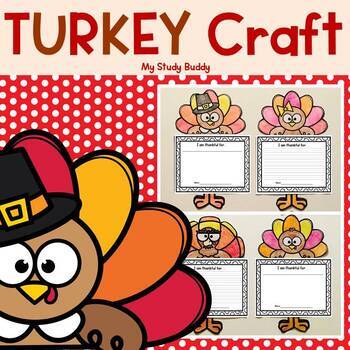 Preview of Turkey Craft with I Am Thankful For Writing Page | Thanksgiving Craft Activity